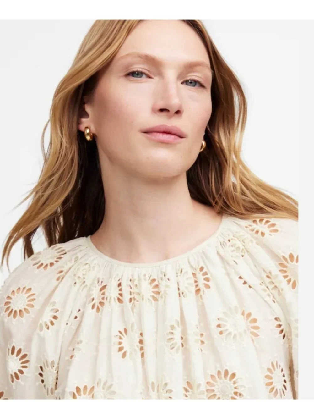 NWT Madewell Embroidered Shirred Puff-Sleeve Top - Size: Medium